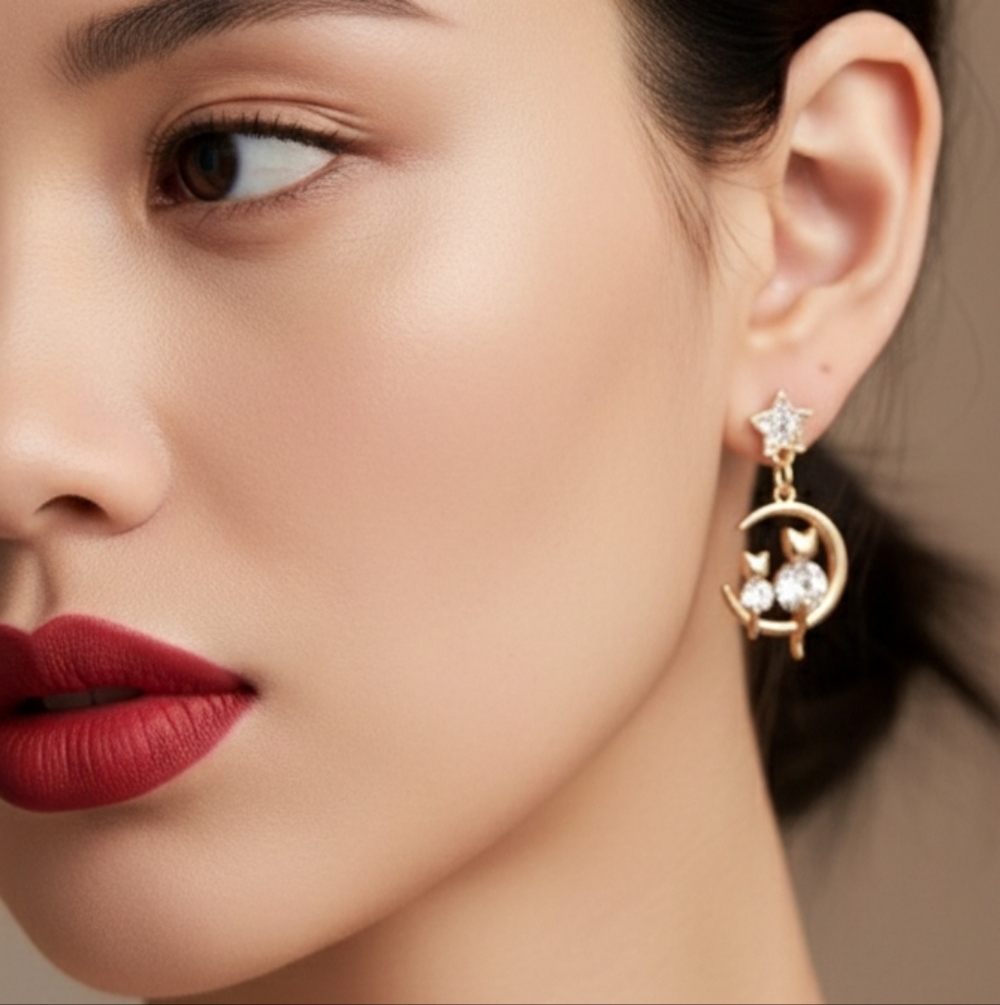 Gold Star and Moon Earrings